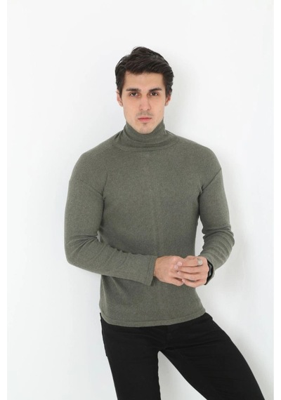 Erkek Fitilli Kaşkorse Kumaş Boğazlı Full Likralı Slimfit Body - Haki