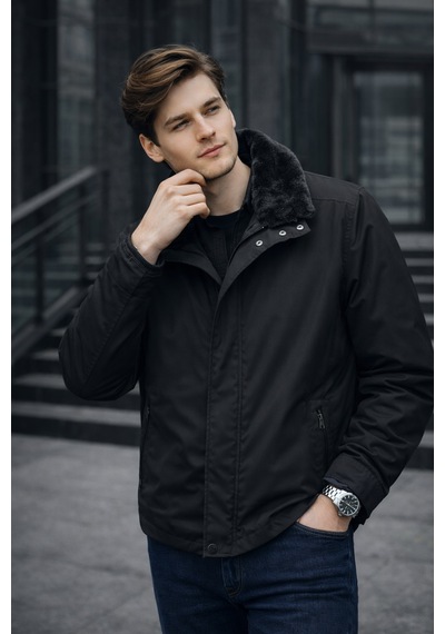 İmza Siyah Dik Yaka Slim Fit Classic Kaban 1008255154 Siyah