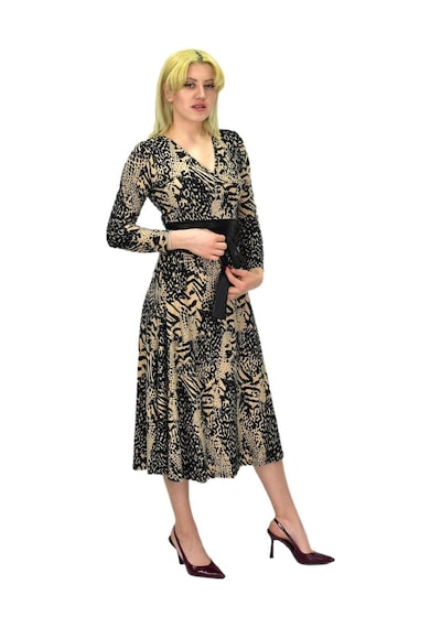 Kadın Viskon Leopar Desenli V Yaka Elbise Bgl-st03536 001
