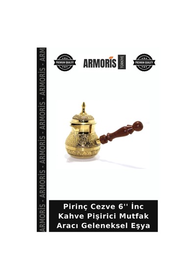Pirinç Cezve 6'' İnc Kahve Pişirici Mutfak Aracı Geleneksel Eşya Çok Renkli
