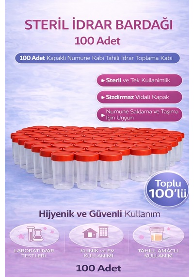 Steril Kabı Kapasiteli Numune Toplama Kabı 100 Adet