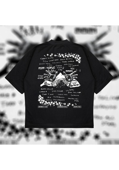 Startmore Astroworld Oversize Unisex Pamuklu Nefes Alan Kalın Kumaşlı Siyah