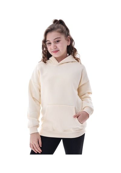 Unisex Çocuk Kapüşonlu Sweatshirt 5-14 Yaş Oversize Günlük Spor Sarı Sarı