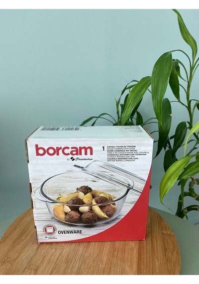 Yuvarlak Cam Kapaklı Orta Borcam 1450 Cc- Fırın Kabı 59023 Beyaz