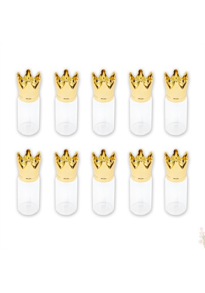 Süsle Bebek ve Parti Kral Tacı Cam Tüp Şişe Gold Kapaklı 6.5 x 2.2 CM 10'lu Altın