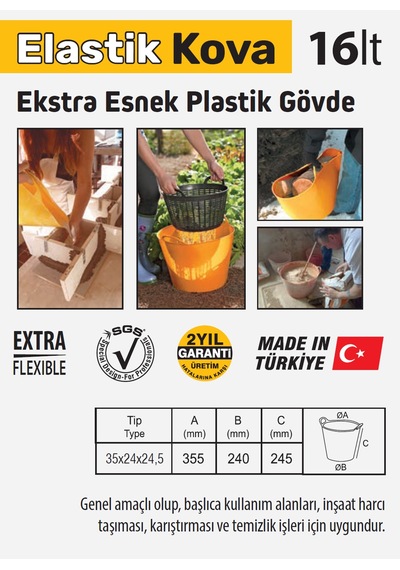 Sgs988 - Elastik Çok Amaçlı Eşya Malzeme Ürün Taşıma Kovası 16 Litre