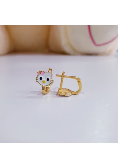 22 Ayar Altın Kaplama Pembe Tokalı Kedi Model Gümüş Çocuk Küpesi