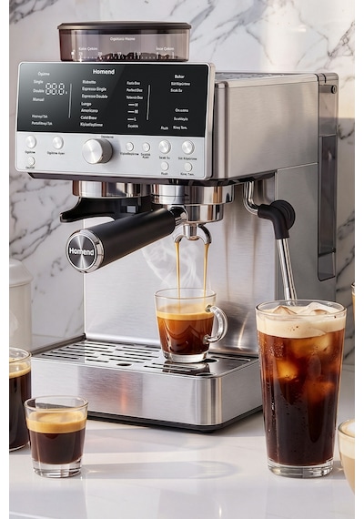 Homend Latteprimo Barista Tipi Çekirdek Öğütücülü Espresso Makinesi, 20 Sıcak ve Soğuk İçecek