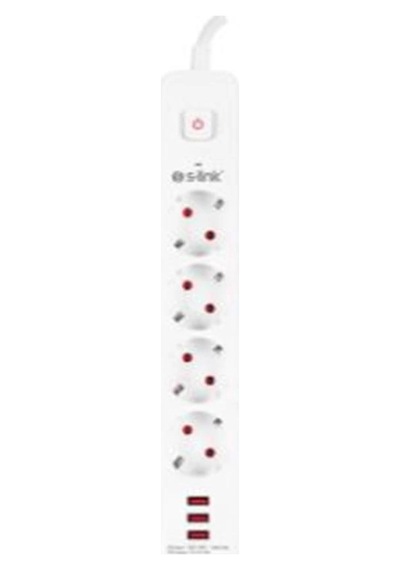 S-link Spg403u 1.5m 1.5mm 100 Yüzde Bakır 750 Joule 3 Usb 5v2.4a 4lü Anahtarlı Akım Korumalı Priz