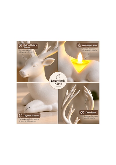 Geyik Biblo Mumluk Led Tealight Mumlu Dekoratif Masa Ve Ev Süsü, 18 Cm - Yeşil Açık 07669224