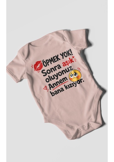Morivokids Anneye Özel Kısa Kollu Bebek Body %100 Pamuk Zbn172-kk Pastel Pembe