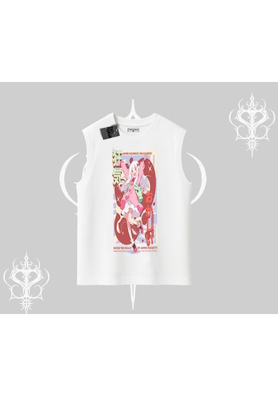 Tarzsokak Kolsuz Tshirt Madness Unleashed Anime Girl Baskılı Beyaz