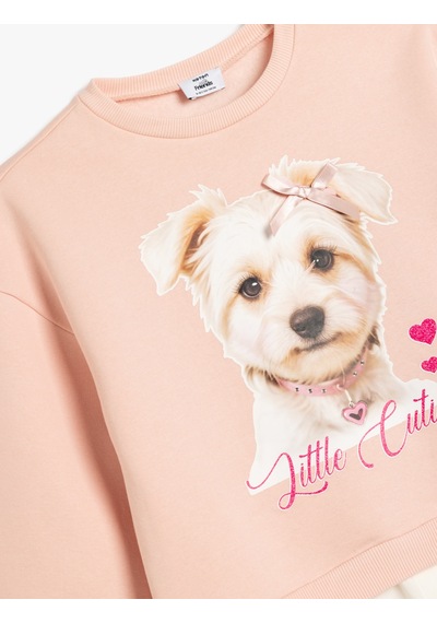 Koton Bisiklet Yaka Uzun Kollu Köpek Baskılı Sweatshirt Pembe 5wkg10590ak Gülkurusu