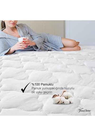 %100 Pamuklu Kapitone Sıvı Geçirmez Yatak Koruyucu Alez Fitted Full Kenar 160x200 Cm Beyaz