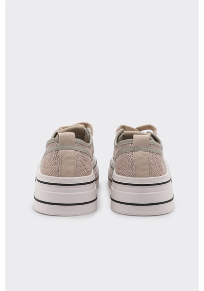 Derinet Bağcıklı Taş Aksesuarlı Kadın Sneaker Bej Bej