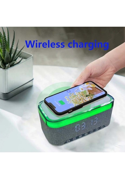 Kablosuz Bluetooth Hoparlör - Üstten Telefon Şarj Özellikli, Rgb Tasarım, Alarm & Saat Göstergeli