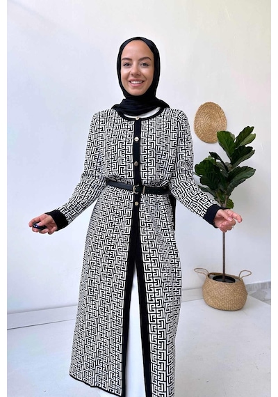 Kahijab Siyah/beyaz Desenli Hırka Siyah