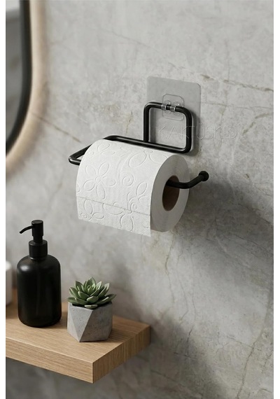 Yapışkanlı Tuvalet Kağıdı Tutucu Siyah Metal- Delmeden Kullanım - Banyo Wc Kağıtlık Diğer