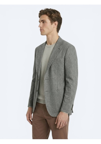 Kip Haki Desenli Modern Fit Keten Karışımlı Ceket