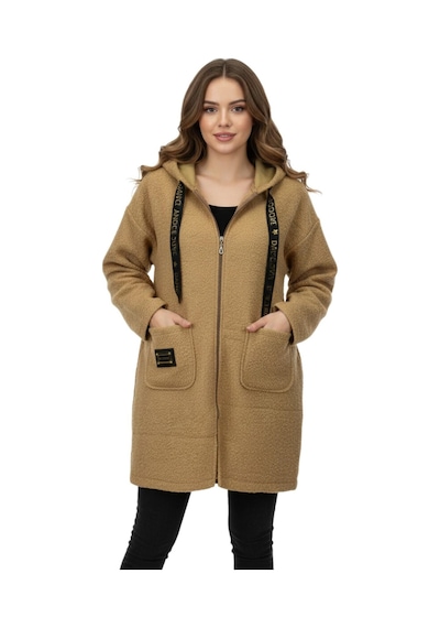 Caftan Kadın Anne Kapüşonlu Cepli Buklet Hırka Bgl-st05084 Camel