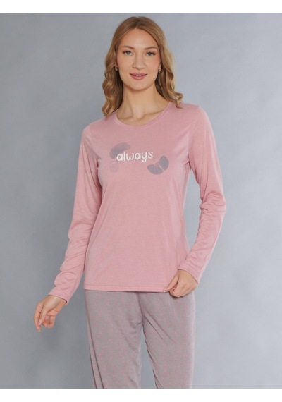 Uzun Kol Pijama Takımı Viskon Alperi 790-82 Pembe