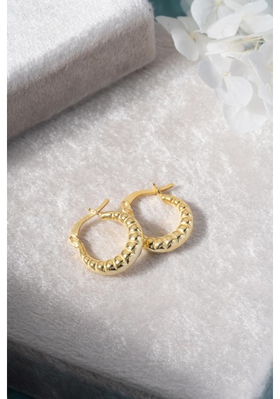 925 Ayar Gümüş Gold Rengi Boğumlu 15 Mm Şarnel Küpe Gold