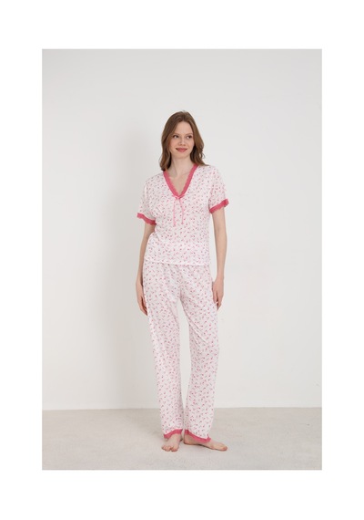 Elitol Raporlu Viskon Kadın Dantelli Pijama Takımı Desenli-10