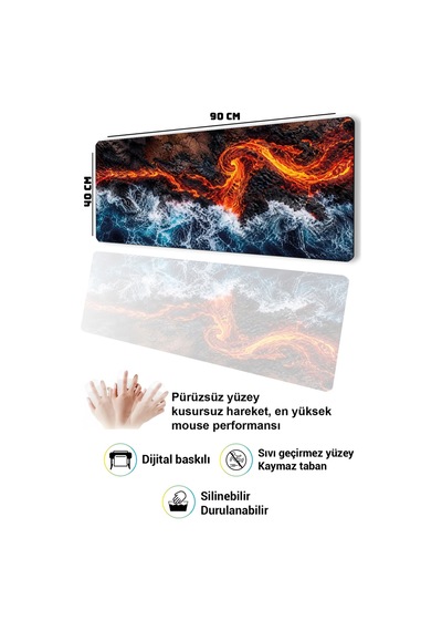 Sonictouch Klavye Mousepad 40x90cm Dikişsiz Pürüzsüz Sıvı Geçirmez Kaymaz Taban Ateş Ve Okyanus
