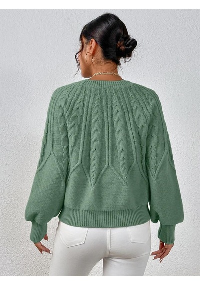 Saç Örgülü Bisiklet Yaka İtalyan Kol Triko Mint Kazak Mint