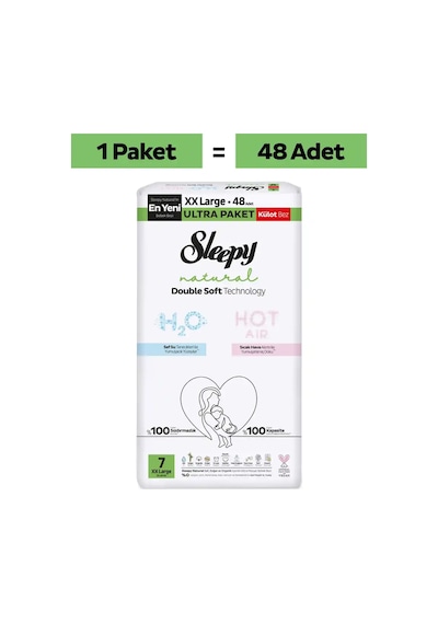 Sleepy Natural Double Soft Ultra Paket Külot Bez 7 Numara Xxlarge 48 Adet