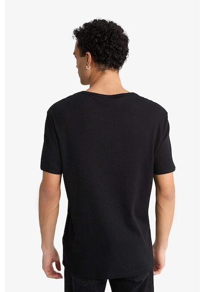 Defacto Slim Fit Dar Kesim Bisiklet Yaka Ribana Kısa Kollu Tişört F9535ax25hsbk81 SIYAH