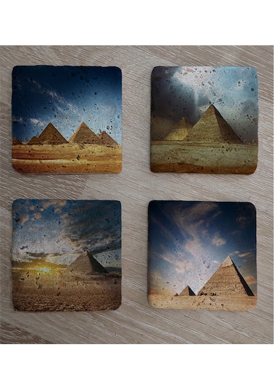 Mısır Piramitleri Doğal Taş Bardak Altlığı 4'lü Set - Natural Stone Coasters-174160 Çok Renkli