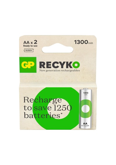 Gp Batteries Recyko 1300 Aa Kalem Ni-mh Şarjlı Pil, 1.2 Volt, 2'li Kart