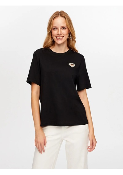 Faik Sönmez Taş Kalp Nakışlı Kadın T-shirt W26tsh094 Siyah