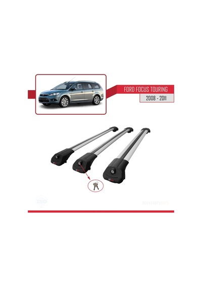 Ford Focus Tourıng 2008-2011 Arası İle Uyumlu Ace-1 Ara Atkı Tavan Barı Gri 3 Adet Bar