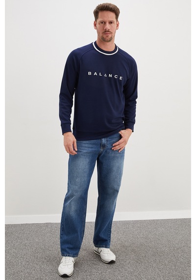 Fullamoda Balance Baskılı Garnili Modal Sweatshirt Lacivert