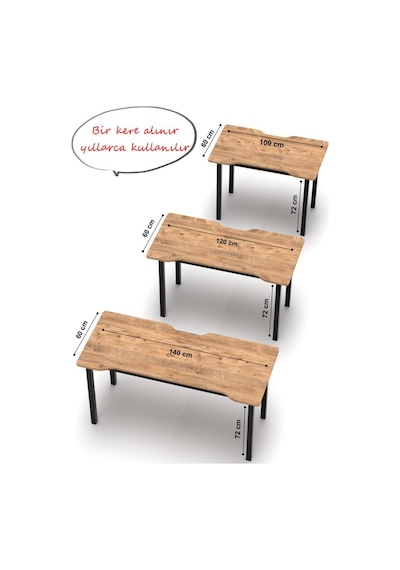 120 Çam Oyun Çalışma Masası Gaming Masa Ofis Masası 9121 Metal