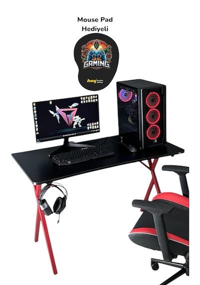 Heygaming Profesyonel Oyuncu Masası Siyah Kırmızı Bilgisayar Masa Siyah