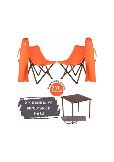 Bag The Joy Ahşap Masa Sandalye Seti Antrasit-turuncu- 60 60 55cm Kahverengi - Turuncu