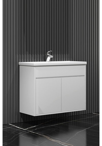 Çiğdem Asma 80 Cm Beyaz Mdf Lavabolu Banyo Alt Dolabı Beyaz
