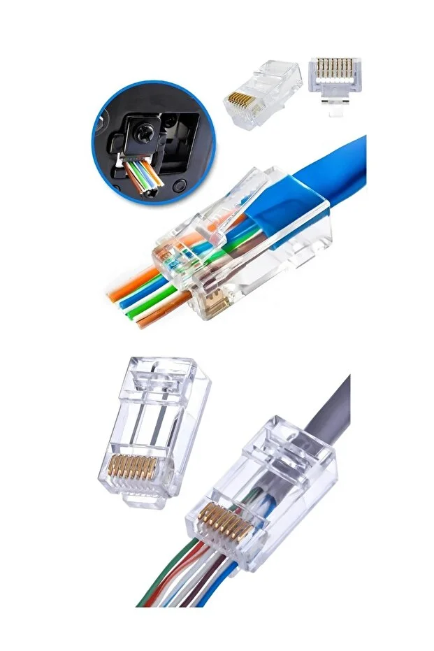 Yeni Nesil Ez Pense + 100 Adet Yeni Nesil Ez Delikli Rj45 Cat6 + 100 Adet Cover Kılıf İnternet Lan Ethernet Bakım Kiti 3 İn 1 Set
