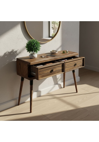 Mobenta Stria Entry: Modern Masif Dresuar 2 Çekmeceli Antre Konsolu - 120x31.5 Cv Ceviz