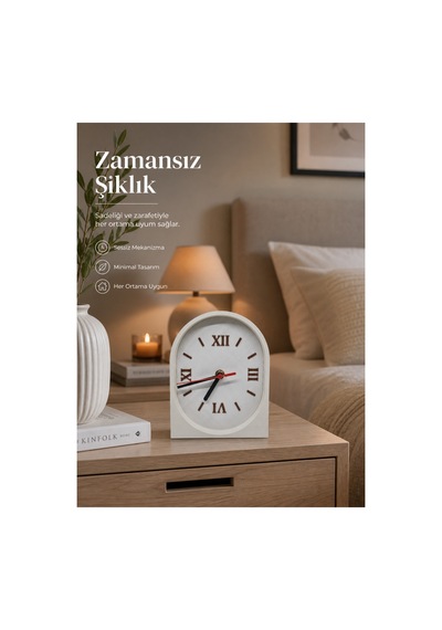 Modern Dekoratif Şık Masa Saati Çift Taraflı Çerçeve Ve Saat Krem Krem