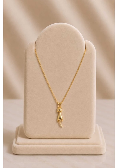 Minimal Kedi Figürlü Gold Kolye Altın