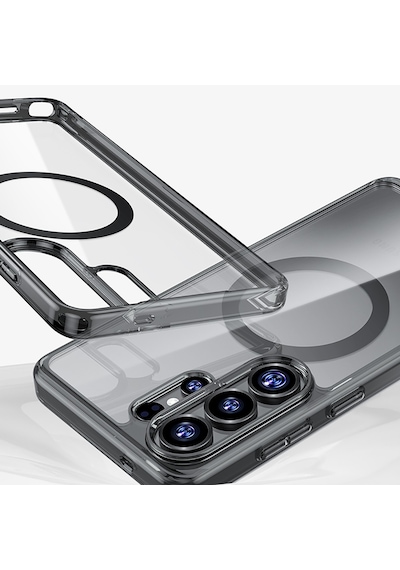 Galaxy S26 Ultra Uyumlu Kılıf M-safe Şarj Özellikli Benks Crystal Serisi Şeffaf Kapak Siyah Siyah