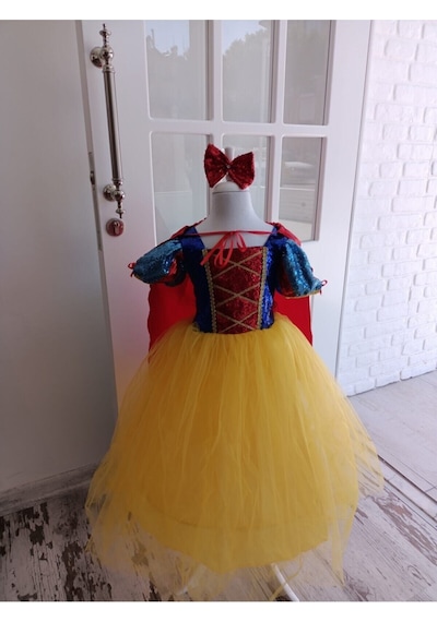 Watca Butik Çocuk Sarı Pamuk Prenses Kostüm Seti 2 -12 Yas Kırmızı Mavi Sarı