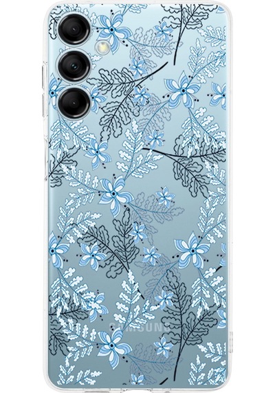 Samsung Galaxy M35 İle Uyumlu Floral Mavi Baskılı Kamera Korumalı Şeffaf Kılıf