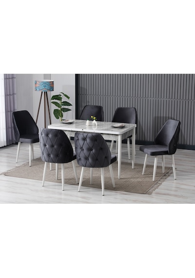 Alin Beyaz Mermer Desen 80x132 Açılabilir Mdf Masa Yemek Odası Takımı Mutfak Takımı 6 Sandalyeli Gri Alin Beyaz Mermer Desen 80x132 Açılabilir Mdf Masa Yemek Odası Takımı Mutfak Takımı 6 Sandalyeli Gri