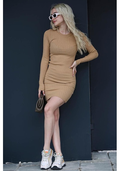 Madmext Bej Bodycon Fitilli Mini Elbise Mg1710-bej
