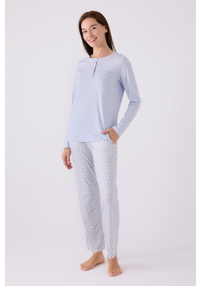 Pierre Cardin Paris 8888 Kadın Uzun Kol Yaka Düğmeli Desenli Pijama Takım mavi Pierre Cardin Paris 8888 Kadın Uzun Kol Yaka Düğmeli Desenli Pijama Takım mavi